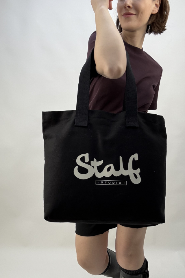 Stalf Studio Baskılı Siyah Kanvas Çanta