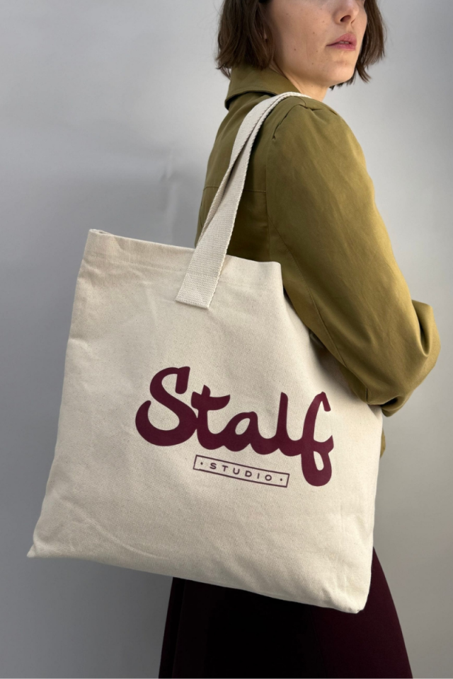 Stalf Studio Bordo Baskılı Bej Kanvas Çanta