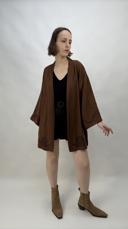 Kahverengi Kısa Kimono