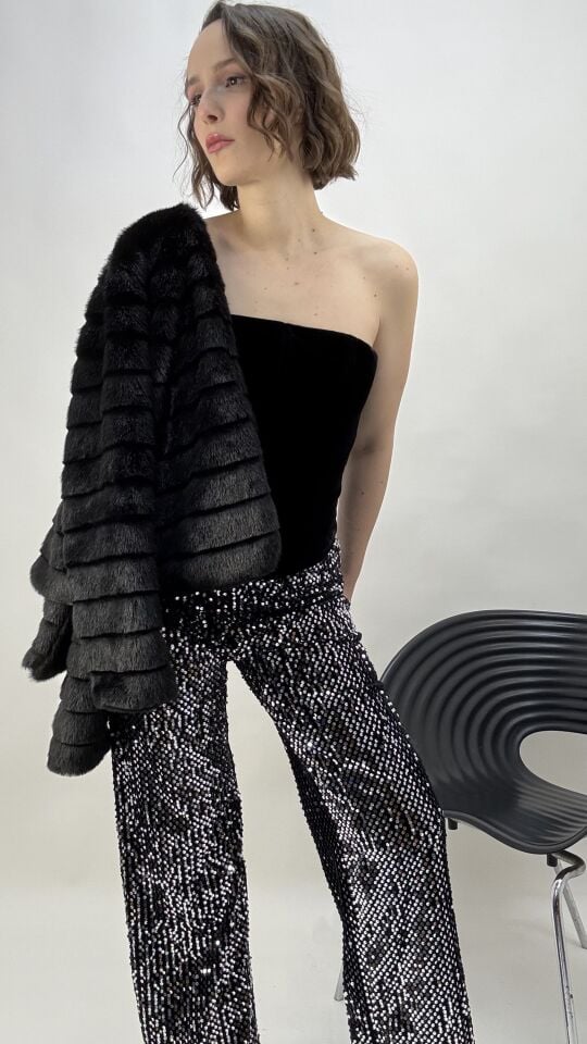 Gümüş Pullu Straight Pantolon