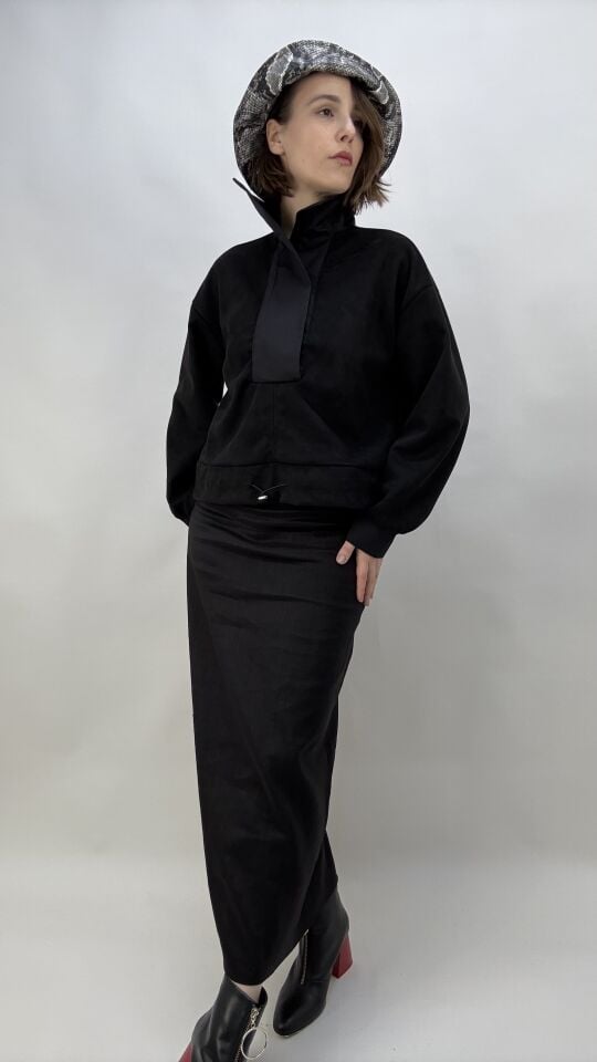 Siyah Süet Sweatshirt