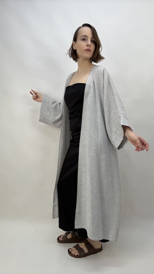 Gri Keten Kimono