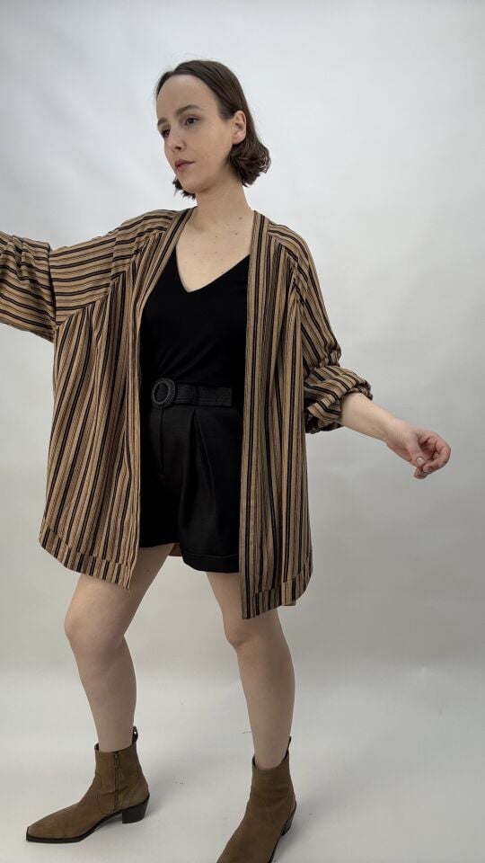 Kahverengi Keten Kimono